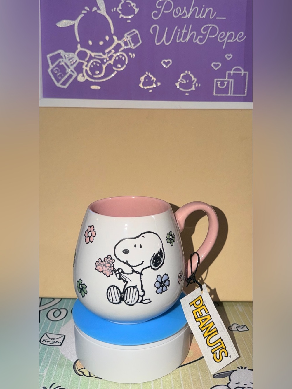 🐾Peanuts Pink-Handle Snoopy Floral Ceramic 12 OZ Mug